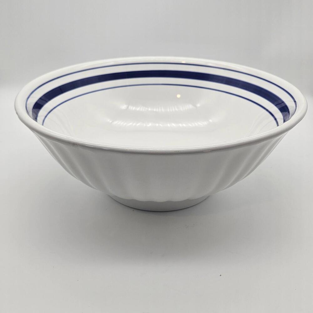 Vintage La Primula Ceramic Mixing Bowl Whit And Blue 12"  Italy 1970's
